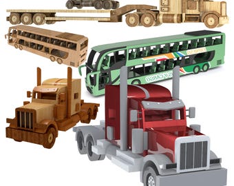 Paquete Mega 3 en 1 - expreso bus doble techo - camión Kenworth y Peterbilt Patrones Digitales para sierra caladora Descarga Instantánea Pdf