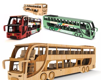 Express Double Roof Bus Digital Plans - DXF, AI, SVG and PDF for Wood Cutting - Instant Download WOODEN Car