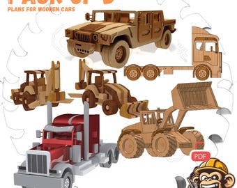 Plans and templates, Set of 5 wooden car plans - Digital Pattern, Instant PDF Download