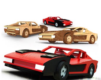 1984 Ferrari Testarossa Digital Plans - DXF, AI, SVG and PDF for Wood Cutting - Instant Download Wooden Car