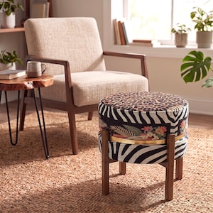 Repose-pieds réversible exotique léopard zèbre | Table d'appoint florale Safari RB 2087/2375