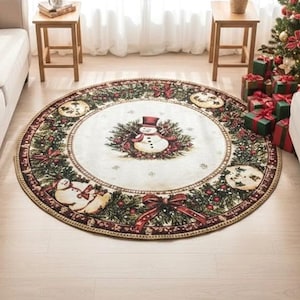 Xmas decoration, Timeless rug, Round area rug, Christmas rug, Snowman print rug, Artistic rug, Tribal rug, Primitive rug, Floor rug, RB-789