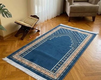 Sustainable Linen Islamic Prayer Rug Eco Gift, Anti-Slip Plush Prayer Mat, Hajj Umrah Favor Prayer Rug Bulk Pack, Muslim Prayer Rug, RB-2031