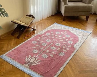 Plush Memory Foam Prayer Rug for Comfort, Luxurious Prayer Rug Gift for Mothers Day, Foldable Nylon Travel Muslim Prayer Mat, RB-2011