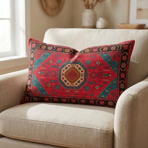 Fodera per cuscino lombare in kilim turco rosso e verde acqua per divano da soggiorno, RB-2206