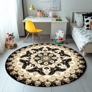 Ethnic themed rug, Nomadic rug, Gothic room rug, Non slip backside rug, Round rug, Easy to clean rug, Farmhouse rug, Laundry rug, RB-785