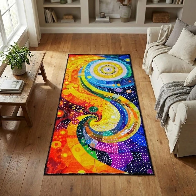 Vibrant runner rug, Abstract rug, Multicolor rug, Kitchen runner rug, Bedside rug, Eclectic rug, Washable rug, Non slip runner rug, RB-495