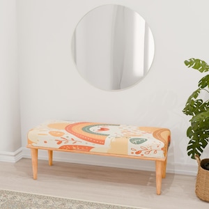 Summer theme bench, Happy bench, Rainbow print bench, End of bed bench, Gossip bench, Easy to care bench, Kitchen chair, RB bench 946