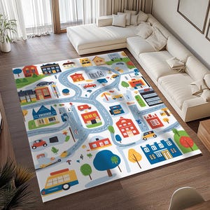 City map rug, Cozy runner rug, Print indoor rug, Bedside rug, Office rug, Thin rug, Handmade rug, Non slip rug, Washable rug, RB-664