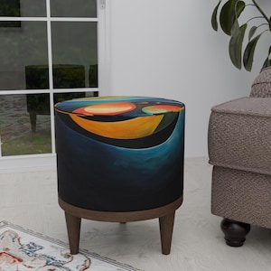 Abstract design footstool, Stylish pouf, Suit for any room stool, Comfy round bench, Handmade ottoman pouf, Elegant footrest, Eclectic stool