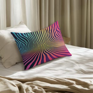 Colorful zebra motif pillow cover, Illusion print pillow, Elegant pillow case, Easy to clean pillow, Glam cushion, Interior pillow, RB-178