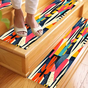Steps Safety Rug, Colorful Stair Rug, Retro Step Mat, Stair Treads Rug ...