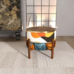 Multifunctional Surreal Leopard Art Pouf | Abstract Orange White Accent RB 49/1317