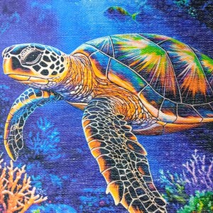 Ocean themed rug, Sea turtle print rug, Round rug, Pictorial rug, Underwater rug, Bedroom rug, Living room rug, Non slip rug, RB-398