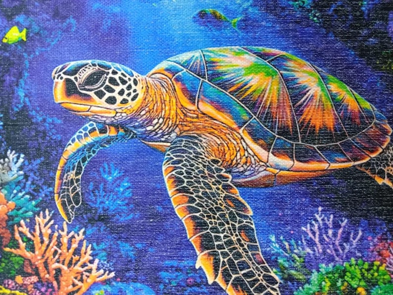 Ocean themed rug, Sea turtle print rug, Round rug, Pictorial rug, Underwater rug, Bedroom rug, Living room rug, Non slip rug, RB-398