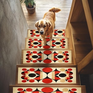 Boho stair steps, Carpet stair treads, Modern staircase rug, Slip resistant stair treads, Bright step rug, Treads with custom sizes, RB-211