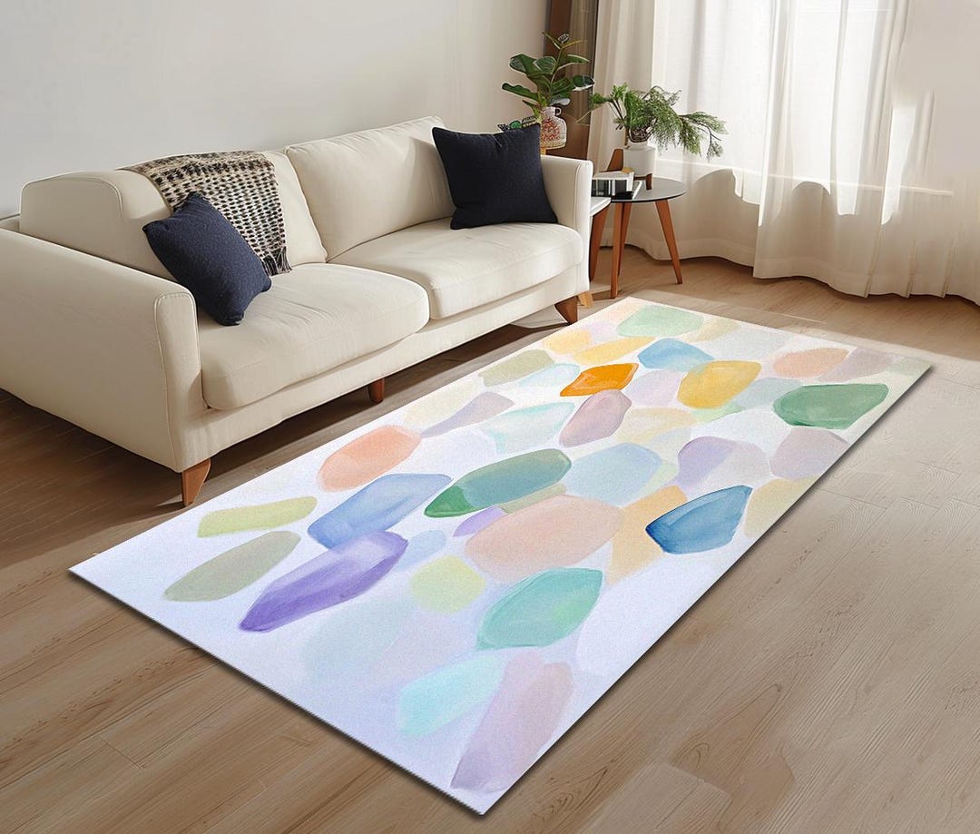 Pastel Multicolor Rug Abstract Design Rug, Pastel Color Rug, Durable Rug, Bedside Rug ...