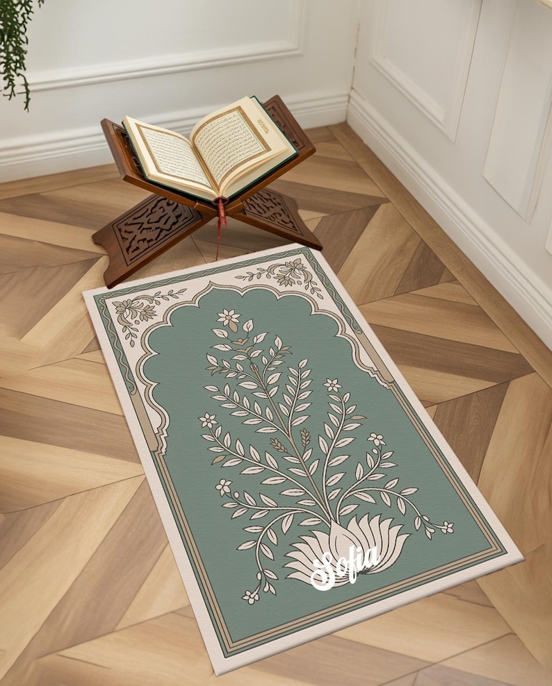 Luxury Turkish Velvet Janamaz Rug, Travel Roll-up Muslim Prayer Mat ...