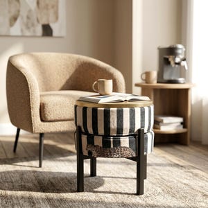 Modulares Safari Zebra Stripe Wende-Sitzpouf-Set | Maximalistischer Holzhocker RB 2103/2105