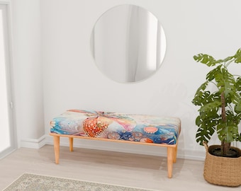 Colorful bench, Dragonfly bench, Artistic bench, Eclectic bench, Modern home bench, Designer bench, Ottoman seating bench, RB bench 919