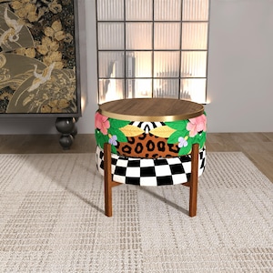 Omkeerbare kapkruk luipaardhibiscus | Geblokte houten bijzettafel RB 2137/2134