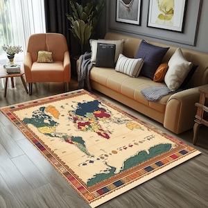 Weltkartendruckteppich, künstlerischer Designteppich, Farbbeständiger Teppich, Waschbarer Läuferteppich, Küchenteppich, Strapazierfähiger Teppich, Handgefertigter Teppich, RB-377