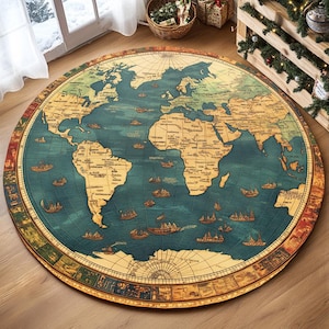 Teppich mit Erdkarte, Runder Teppich, Moderner Teppich, Rutschfester Teppich, Teppich für Schlafzimmer, RB-445