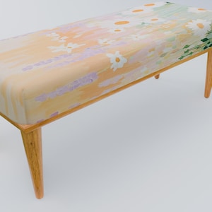 Daisy print bench, Pastoral bench, Spring theme bench, Ottoman organizer, Soft touch bench, Piano bench, Accent furniture, RB bench 1105