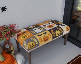 Colorful bench, Jack lantern pouf, Patchwork design seat, Ottoman mid table, Trendy furniture, Luxury decor, Halloween chair, RB bench 1772