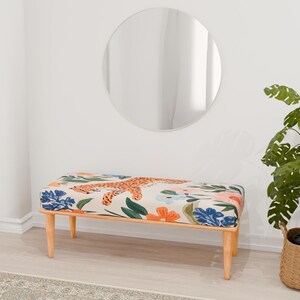 Leopard bench, Floral bench, Authentic design, Ottoman mid table, Bedroom pouf, Piano bench, Modern decoration, Designer bench, RB bench 807