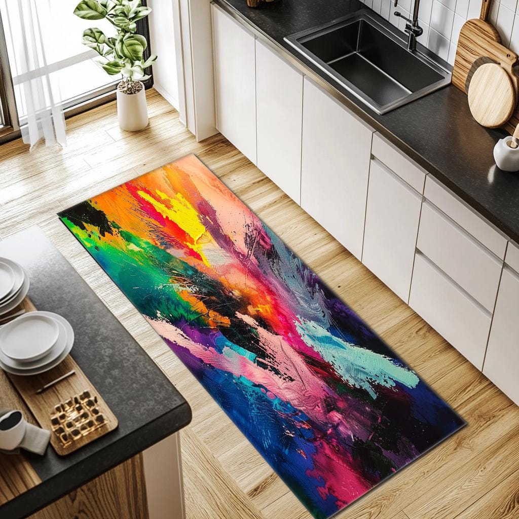 Colorful Paint Splash Rug, Abstract Artistic Bedroom Carpet, Modern ...