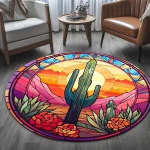 Nature inspired rug, Cactus print rug, Throw rug, Cool rug, Patio rug, Washable rug, Anti slip rug, Modern rug, Low pile rug, RB-851