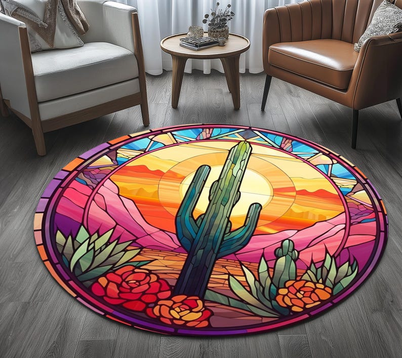 Nature inspired rug, Cactus print rug, Throw rug, Cool rug, Patio rug, Washable rug, Anti slip rug, Modern rug, Low pile rug, RB-851