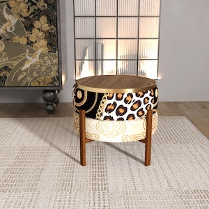 Lyxig kedjesittpuff med leopardmotiv | Vändbart stativ med Golden Tiger Line RB 2128/2185
