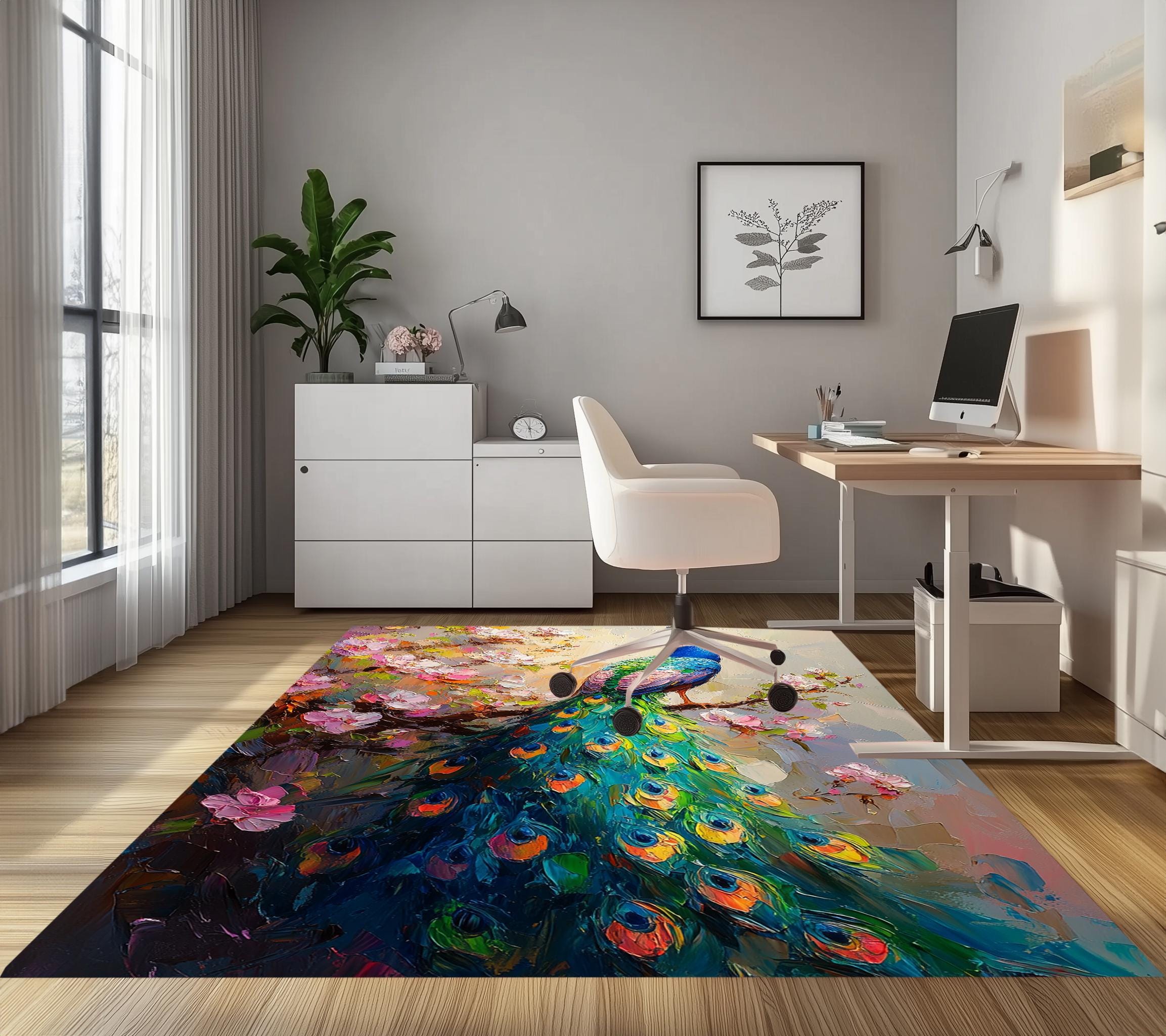 Oil Rug Elegant Peacock Oil Painting Rug | Washable Floral Living Room Carpet ...