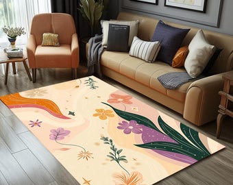 Pastelkleurig tapijt, bloementapijt, minimalistisch designtapijt, bedrukt gebied, entreetapijt, loper, gemakkelijk schoon te maken tapijt, antisliptapijt, RB-1228