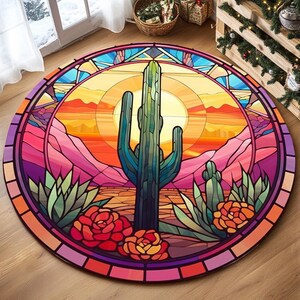 Nature inspired rug, Cactus print rug, Throw rug, Cool rug, Patio rug, Washable rug, Anti slip rug, Modern rug, Low pile rug, RB-851