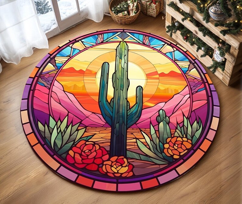Nature inspired rug, Cactus print rug, Throw rug, Cool rug, Patio rug, Washable rug, Anti slip rug, Modern rug, Low pile rug, RB-851
