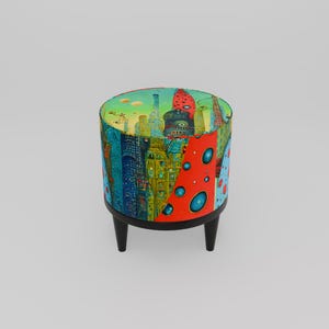 Vibrant color pouf, Upholstered footrest, Frontdoor bench, Artistic furniture, Modern home stool, Designer footstool, Luxury round seat