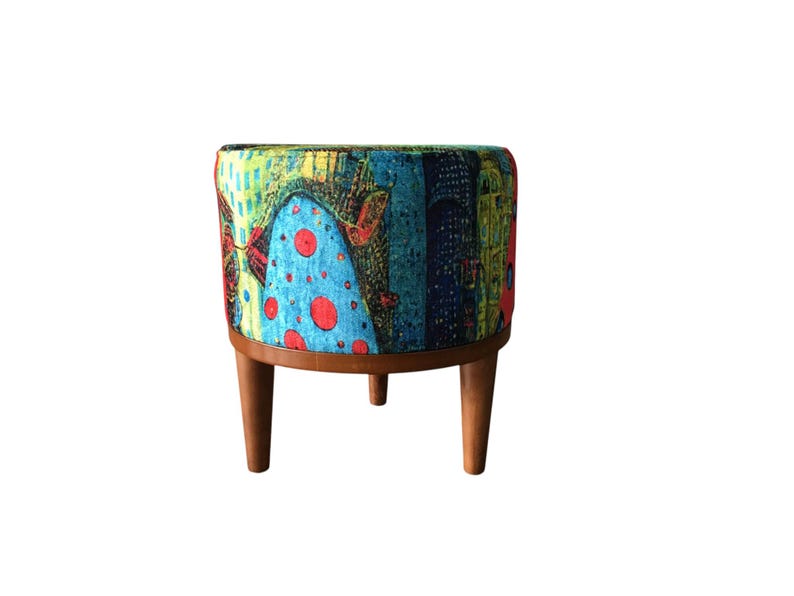 Vibrant color pouf, Upholstered footrest, Frontdoor bench, Artistic furniture, Modern home stool, Designer footstool, Luxury round seat