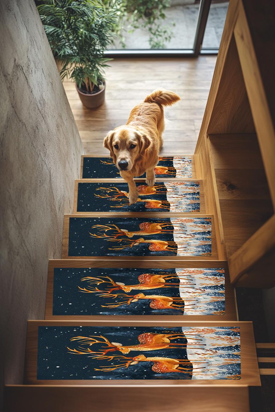 Tapis de marche utilitaire, escalier imprimé cerf, tapis d'escalier chic, marchepied élégant, tapis de marche d'escalier, tapis de sécurité marches, t