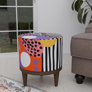 Striped pouf stool, Colorful footrest, Stylish footstool, Aesthetic round pouf, Livingroom decor, Abstract design stool, Round end table
