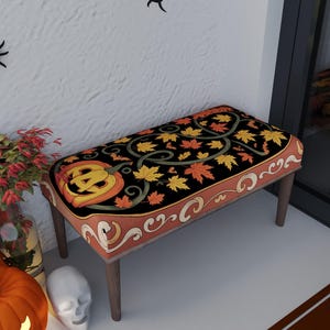 Jack-Lantern-Bank, Gruselige Kürbisbank, Gotischer Schlafzimmer-Pouf, Ottomanischer Beistelltisch, Nützliches Möbelstück, Halloween-Geschenkidee, RB-Bank 1777