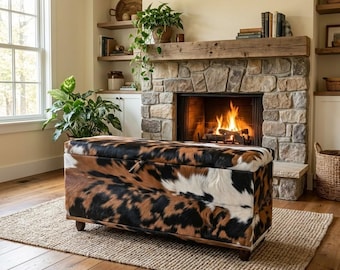 Animal Print Storage Ottoman Bench, Bold Upholstered End of Bed Bench with Hidden Storage RB 2089