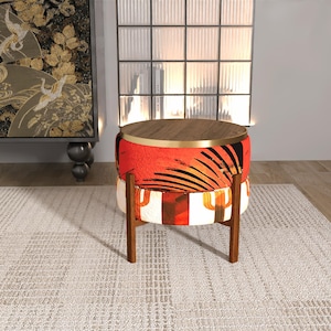 Levendige oranje Swirl-poef | Omkeerbare zuidwestelijke bijzettafel RB 01/1324