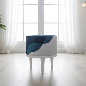 Marineblauwe poef, ronde ijdelheid, gezellig bijzettafeltje, poef kruk slaapkamer, ronde pianostoel, minimalistische designpoef, Glamour-poef