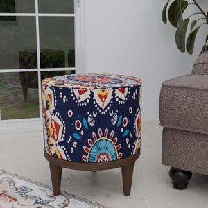 Mandala design stool, Wooden round bench, Foyer footstool, Portable round pouf, Unique pouf stool, Make up chair, Bedroom pouf stool