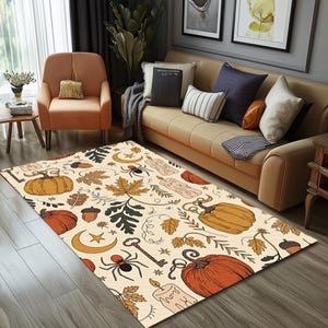 Designer area rug, Pumpkin pattern rug, Fall decor rug,  Halloween gift idea, Under table rug, Hallway runner rug, Washable rug, RB-1868