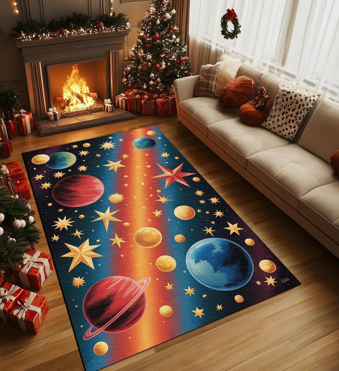 Aplinestars Rug Colorful Galaxy Planet Area Rug | Washable Cosmic Star Room Carpet, RB ...