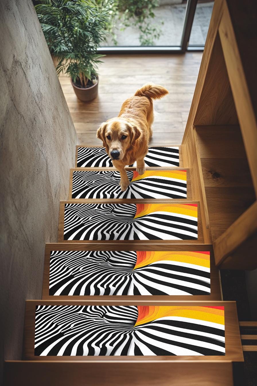 Zebra Print Stair Rug, Eclectic Stair Treads, Illusion Stair Mat